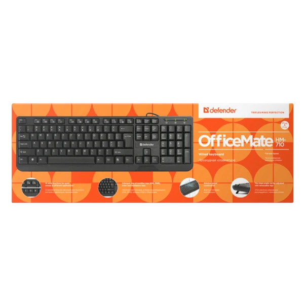 Клавиатура проводная Defender HM-710 OfficeMate классическая USB 1.5м черный (1/30)