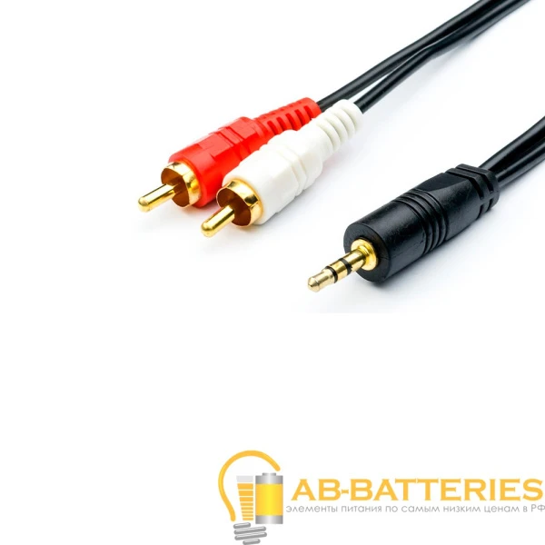 Кабель AUX Atcom Jack 3.5mm (m)-2xRCA (m) 5.0м силикон черный пакет с подвесом (1/100)