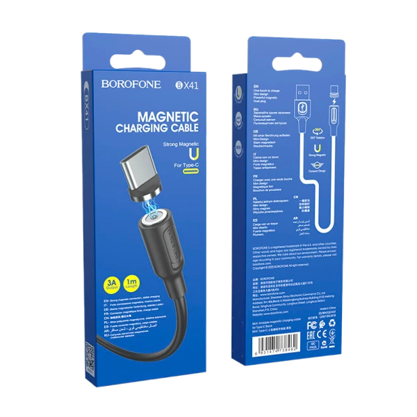 Кабель Borofone BX41 USB (m)-Type-C (m) 1.0м 2.4A ПВХ магнит черный (1/360)