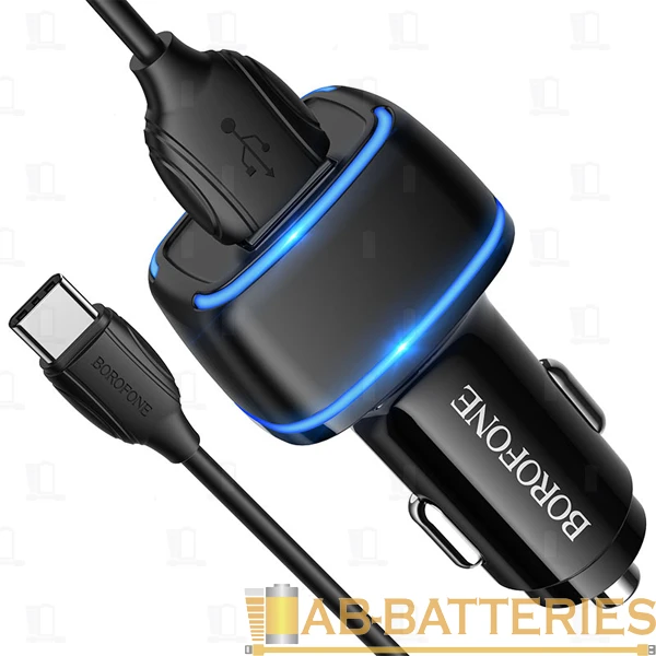 Автомобильное З/У Borofone BZ14 2USB 2.4A с кабелем Type-C черный (1/44/176)