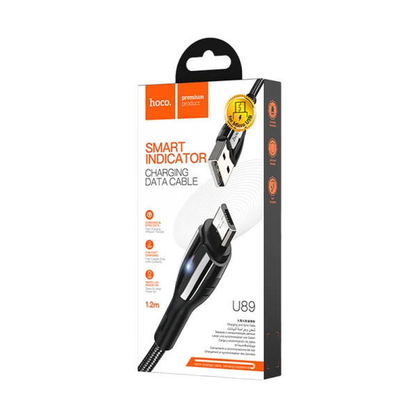 Кабель HOCO U89 USB (m)-microUSB (m) 1.2м 2.4A ткань черный (1/22/220)