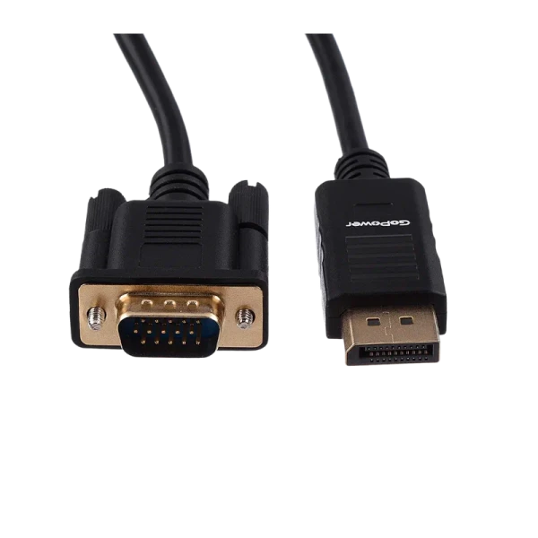 Кабель GoPower DisplayPort (m)-VGA (m) 1.8м ПВХ черный Premium Zip-Lock c подвесом (1/100)