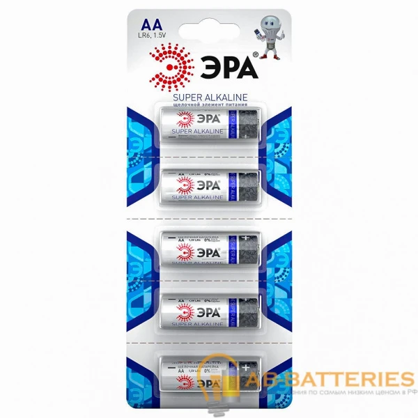 Батарейка ЭРА Super LR6 AA BL5 Alkaline 1.5V отрывные (5/60/600/16800)