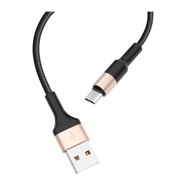Кабель HOCO X26 USB (m)-microUSB (m) 1.0м 2.0A нейлон черный золотой (1/30/300)