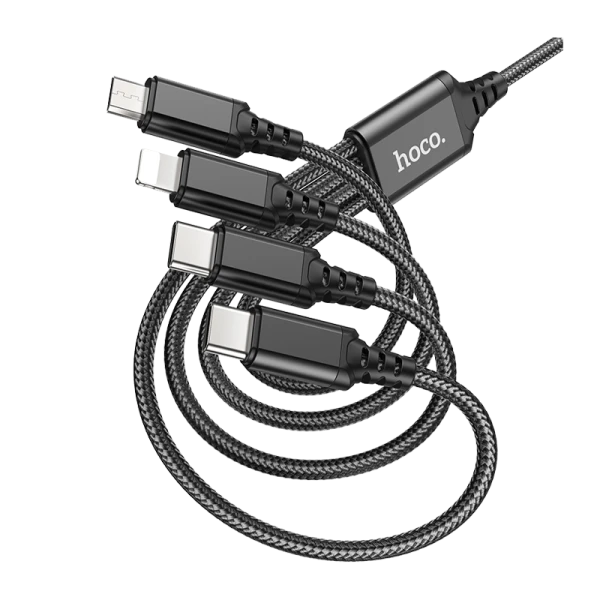 Кабель HOCO X76 USB (m)-2хType-C/Lightning/microUSB (m) 1.0м 2.0A нейлон черный (1/31/310)