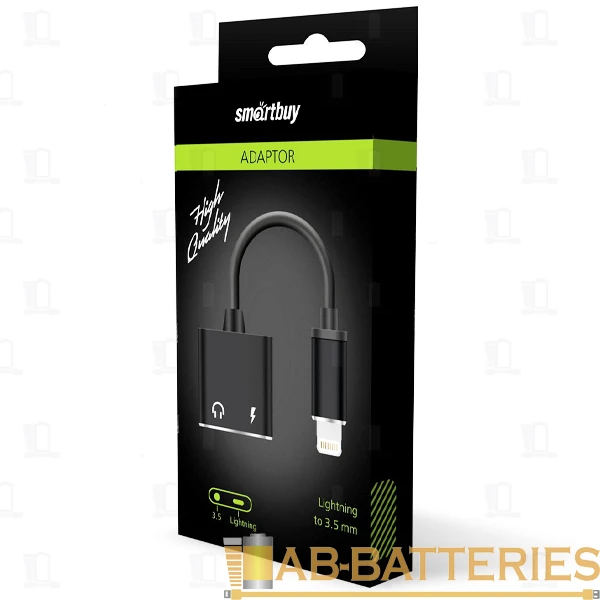 Переходник AUX Smartbuy A-835-new Jack 3.5mm (f)-Lightning (m)/Lightning (f) силикон черный