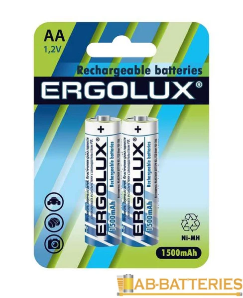 Аккумулятор бытовой Ergolux HR6 AA BL2 NI-MH 1500mAh (2/24/384)