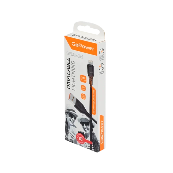 Кабель GoPower GP01L-2M USB (m)-Lightning (m) 2.0м 2.1A черный (1/200/800)