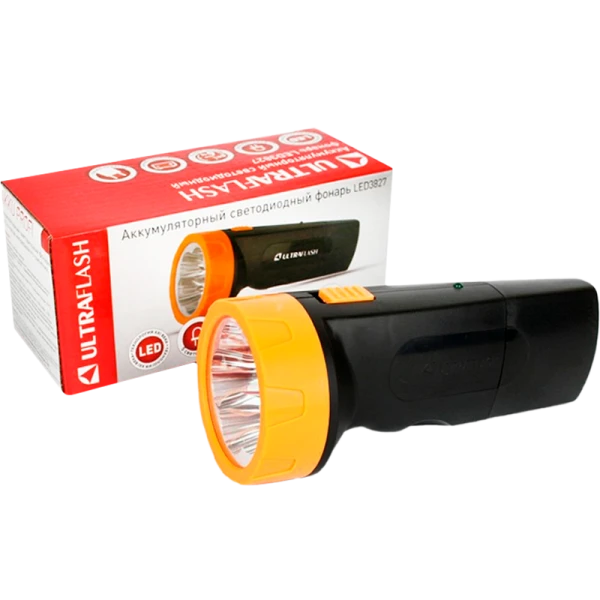 Фонарь туристический Ultraflash LED3827 0.7W 5LED от аккумулятора IP22 прямая подзарядка черный желт
