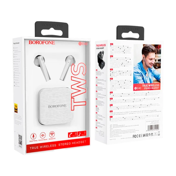 Наушники вставные Borofone BE40 bluetooth 5.0 с микр. белый (1/80)