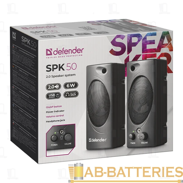 Колонки 2.0 Defender SPK-50 6W Jack 3.5mm черный (1/30)