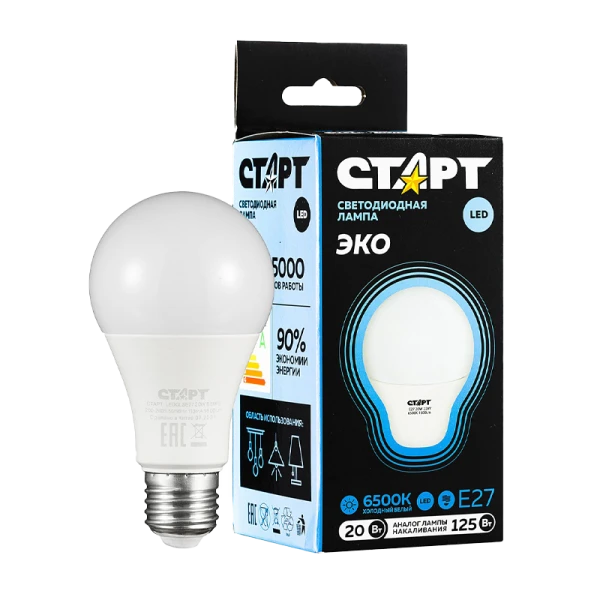Лампа светодиодная Старт GLS E27 20W 6500К 220V груша Black матовая (1/10/100)