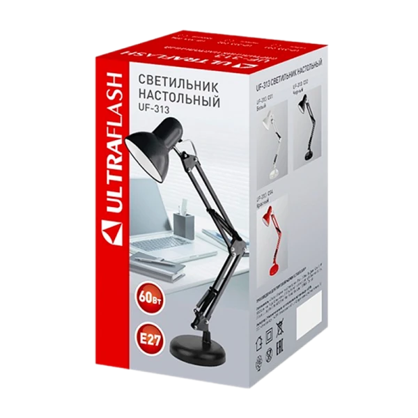 Светильник настольный Ultraflash UF-313 60W 230V на основании черный (1/12)