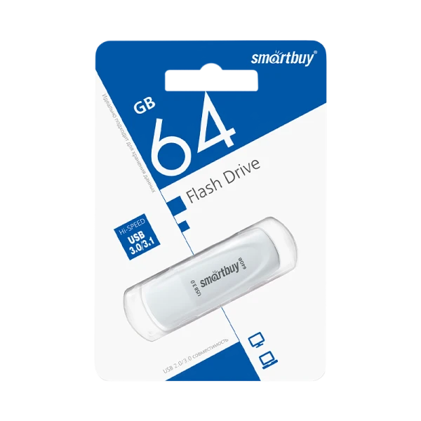 Флеш-накопитель Smartbuy Scout 64GB USB3.0 пластик белый