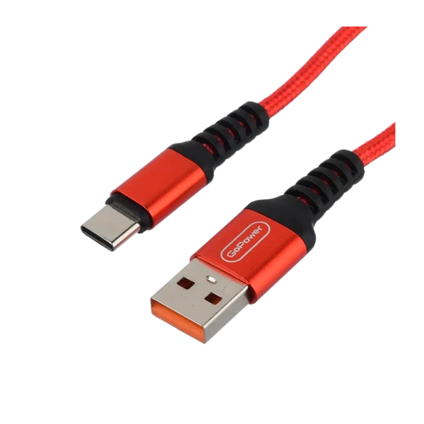 Кабель GoPower GP02T USB (m)-Type-C (m) 1.0м 2.4A нейлон красный (1/200/800)