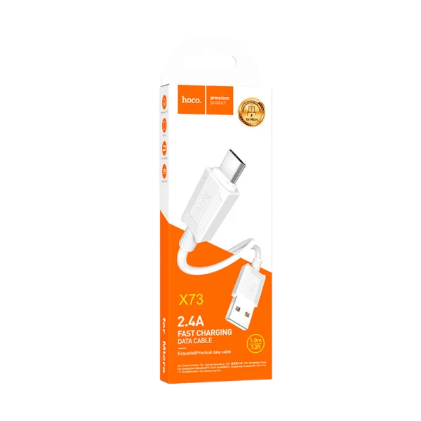 Кабель HOCO X73 USB (m)-microUSB (m) 1.0м 2.4A ПВХ белый (1/31/310)