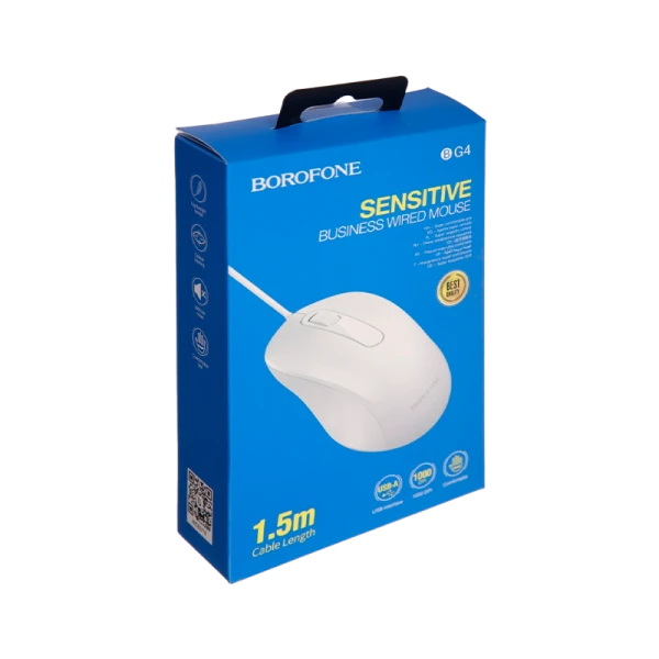 Мышь проводная Borofone BG4 классическая USB белый (1/22/88)