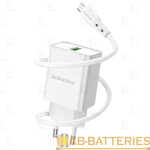 Сетевое З/У Borofone BN5 1USB 18W QC3.0 с кабелем microUSB белый (1/35/140)