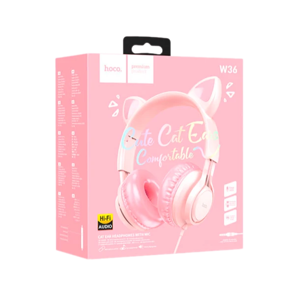 Наушники полноразмерные HOCO W36 Cat ear с микр. розовый (1/30)