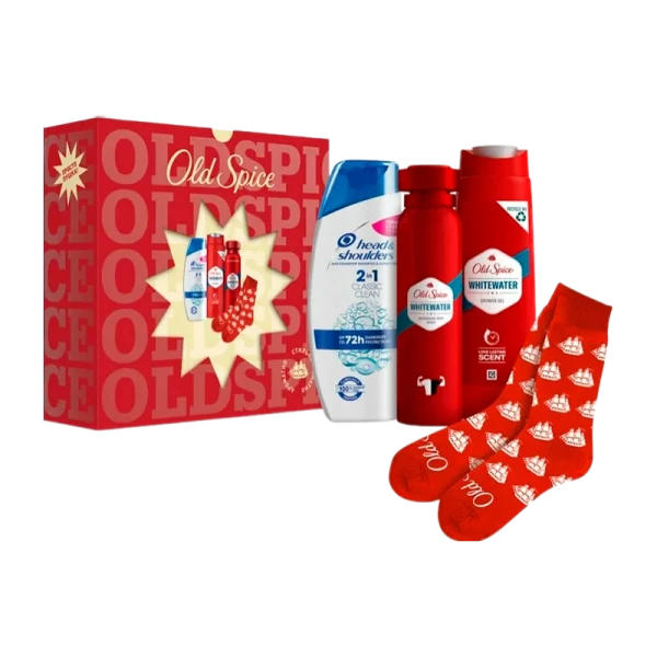 Набор Old Spice Whitewater мужской (део-спрей 150мл+гель-душ 250мл+ХЭД 200мл+носки)