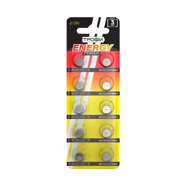Батарейка Трофи G2/LR726/LR59/396A/196 BL10 Alkaline 1.55V (10/200/1600)