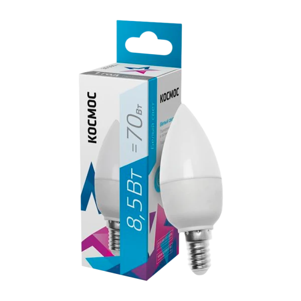 *Лампа светодиодная Космос CN E14 8.5W 4500К 220V свеча матовая (1/10/80) 
