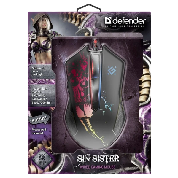 Мышь проводная Defender GM-933 SIN'SISTER игровая USB черный (1/40)