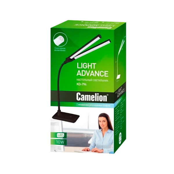 Светильник настольный Camelion KD-794 10W 230V 2LED на основании сенс. черный (1/6)