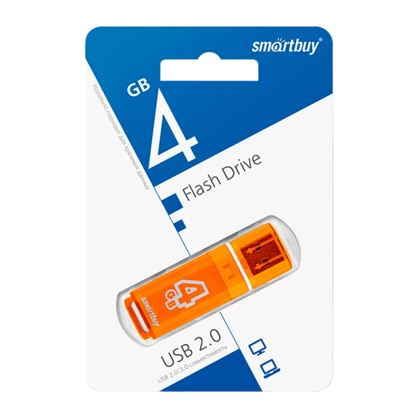 Флеш-накопитель Smartbuy Glossy 4GB USB2.0 пластик оранжевый