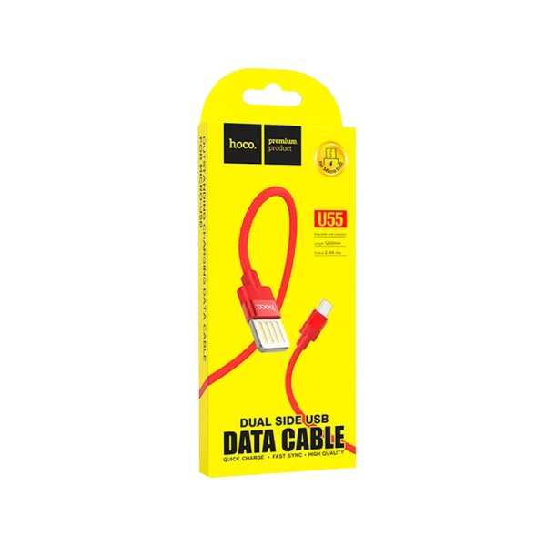 Кабель HOCO U55 USB (m)-microUSB (m) 1.2м 2.4A ткань красный (1/25/250)