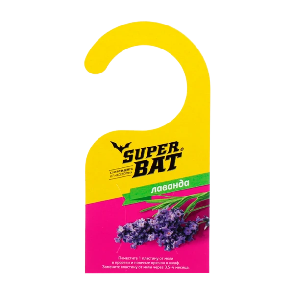 Пластины от моли SuperBAT лаванда 1упк.9шт + 2 крючка 45шт/кор