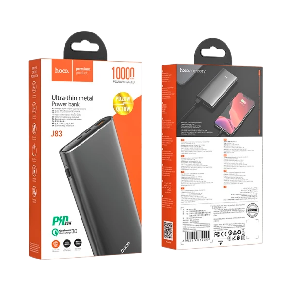 Внешний аккумулятор HOCO J83 10000mAh 3.0A 1USB/Type-C QC3.0 серый (1/24)