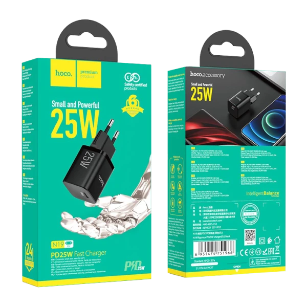 Сетевое З/У HOCO N19 Type-C 3.0A 25W PD3.0 черный (1/12/120)