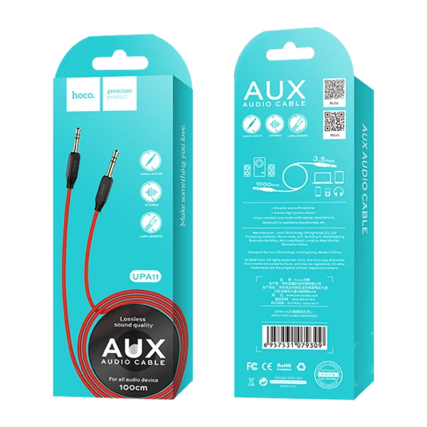 Кабель AUX HOCO UPA11 Jack 3.5mm (m)-Jack 3.5mm (m) 1.0м TPE черный (1/30/300)