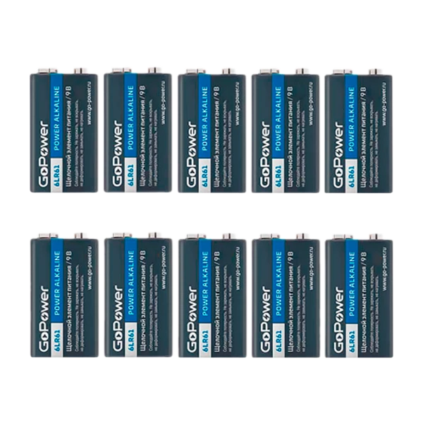 Батарейка GoPower Крона 6LR61 Shrink 1 Alkaline 9V (1/10/200)