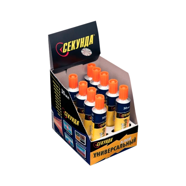 Клей Секунда 30мл универсальный BOX10 шоу-бокс прозрачный (10/120)