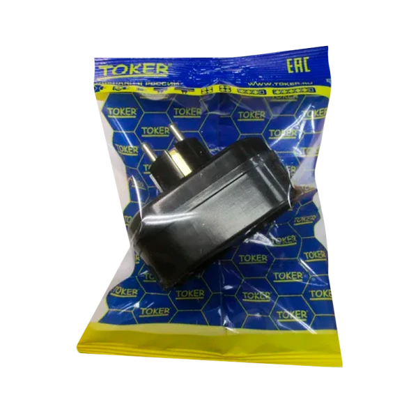 Разветвитель Toker 2Т 2р.С/З в индивидуальной упаковке с подвесом черный (1/50)