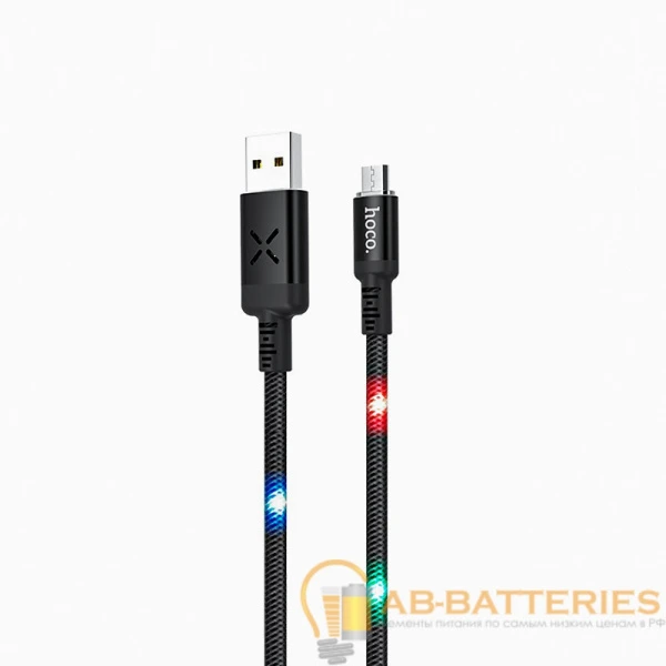 Кабель HOCO U63 USB (m)-microUSB (m) 1.2м 2.4A силикон подсветка от звука черный (1/28/168)
