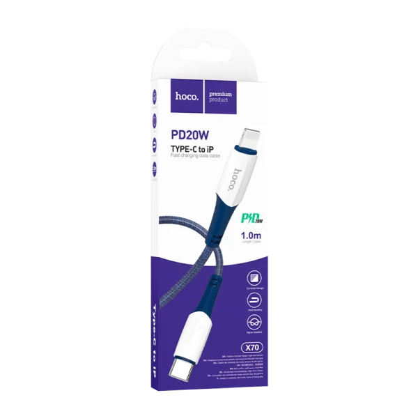 Кабель HOCO X70 Lightning (m)-Type-C (m) 1.0м 20W нейлон синий (1/31/310)