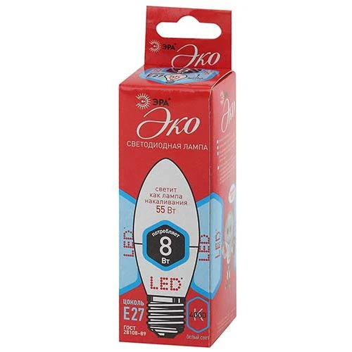 Лампа светодиодная ЭРА B35 E27 8W 4000К 220-240V свеча Eco (1/10/100)
