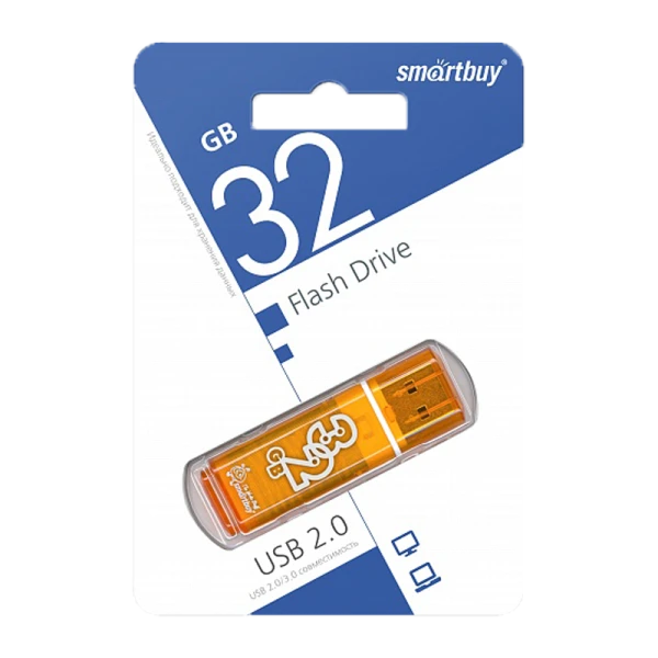Флеш-накопитель Smartbuy Glossy 32GB USB2.0 пластик оранжевый