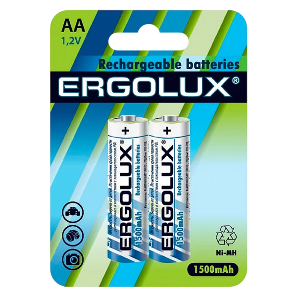 Аккумулятор бытовой Ergolux HR6 AA BL2 NI-MH 1500mAh (2/24/384)
