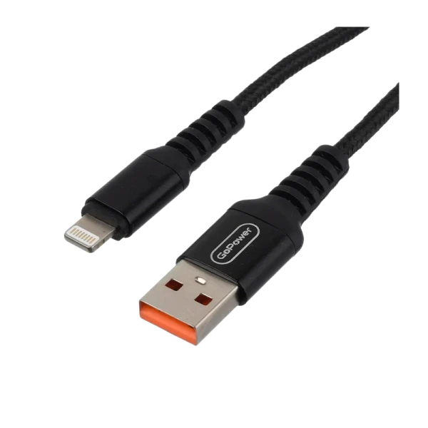 Кабель GoPower GP02L USB (m)-Lightning (m) 1.0м 2.4A нейлон черный (1/200/800)