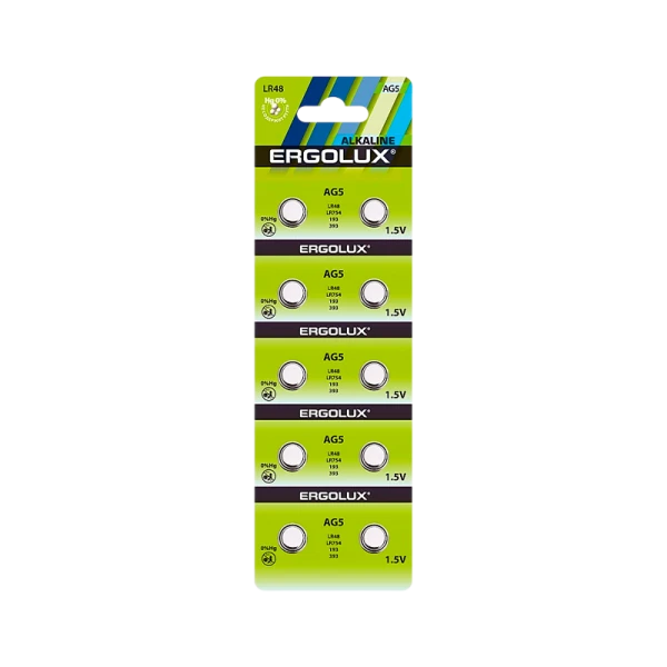 Батарейка Ergolux G5/LR754/LR48/393A/193 BL10 Alkaline 1.5V (10/100/2000)