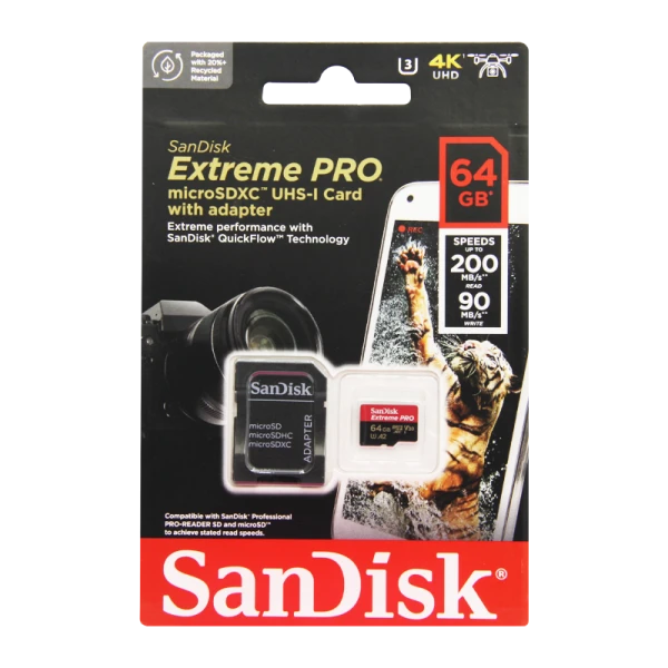 Карта памяти microSD SanDisk Extreme Pro 64GB Class10 A2 UHS-I (U3) 200 МБ/сек CN (Китай) с адаптеро