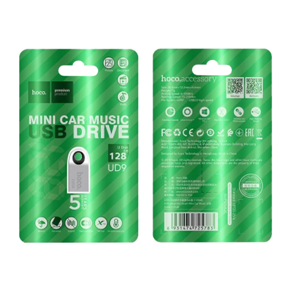 Флеш-накопитель HOCO UD9 128GB USB2.0 металл серебряный (1/80)