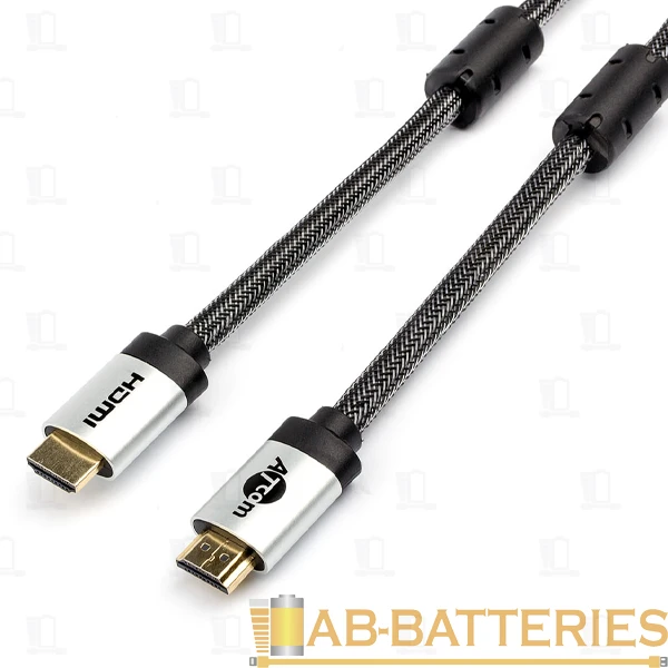 Кабель Atcom HIGH speed HDMI (m)-HDMI (m) 2.0м нейлон ver.2.0 черный серебряный в пакете (1/10/75)