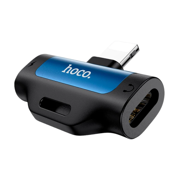 Переходник AUX HOCO LS31 Lightning (m)-Lightning (m)/Lightning (f) пластик синий (1/31/310)