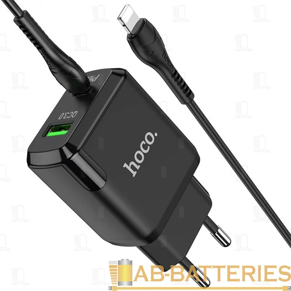 Сетевое З/У HOCO N5 1USB/Type-C 3.0A 20W PD3.0 с кабелем Type-C-Lightning черный (1/12/120)
