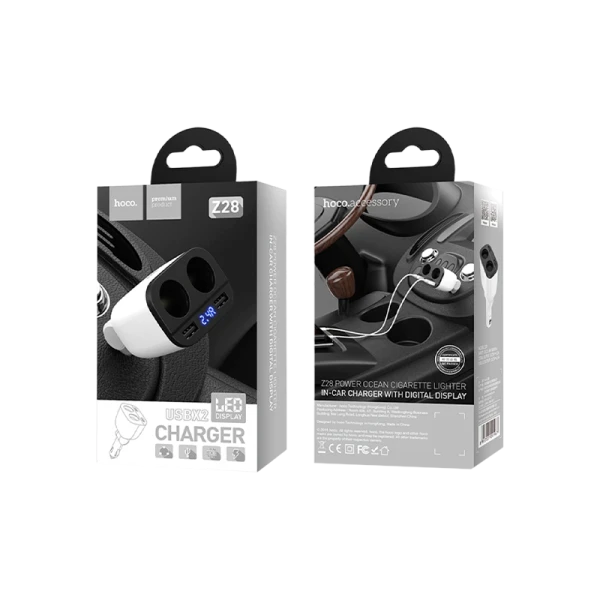 Автомобильное З/У HOCO Z28 2USB 3.1A 2 прикуривателя белый (1/120)